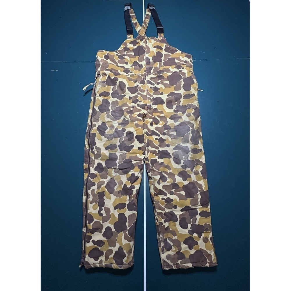 Vintage Brown Duck Camo Overalls Bibs Gamehide Men's‎ XL Hunting Insulated